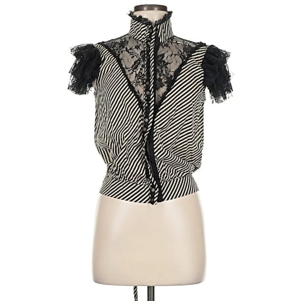 Stripe Lace Top Blouse WHIMSIGOTH STEAMPUNK Y2K VINTAGE RARE